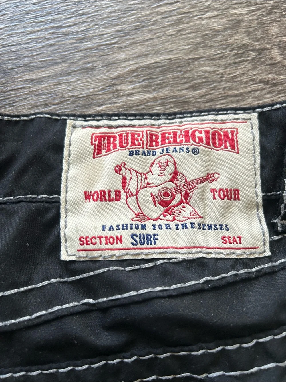 True Religion Black Shorts with Red and Blue Logo Patch